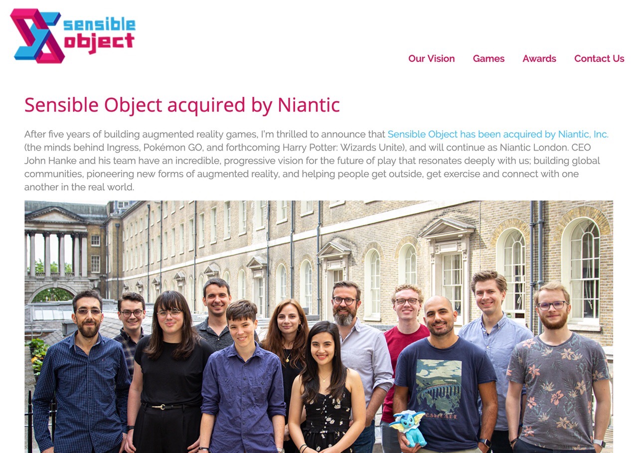 Niantic、ロンドンのゲーム会社「Sensible Object」買収