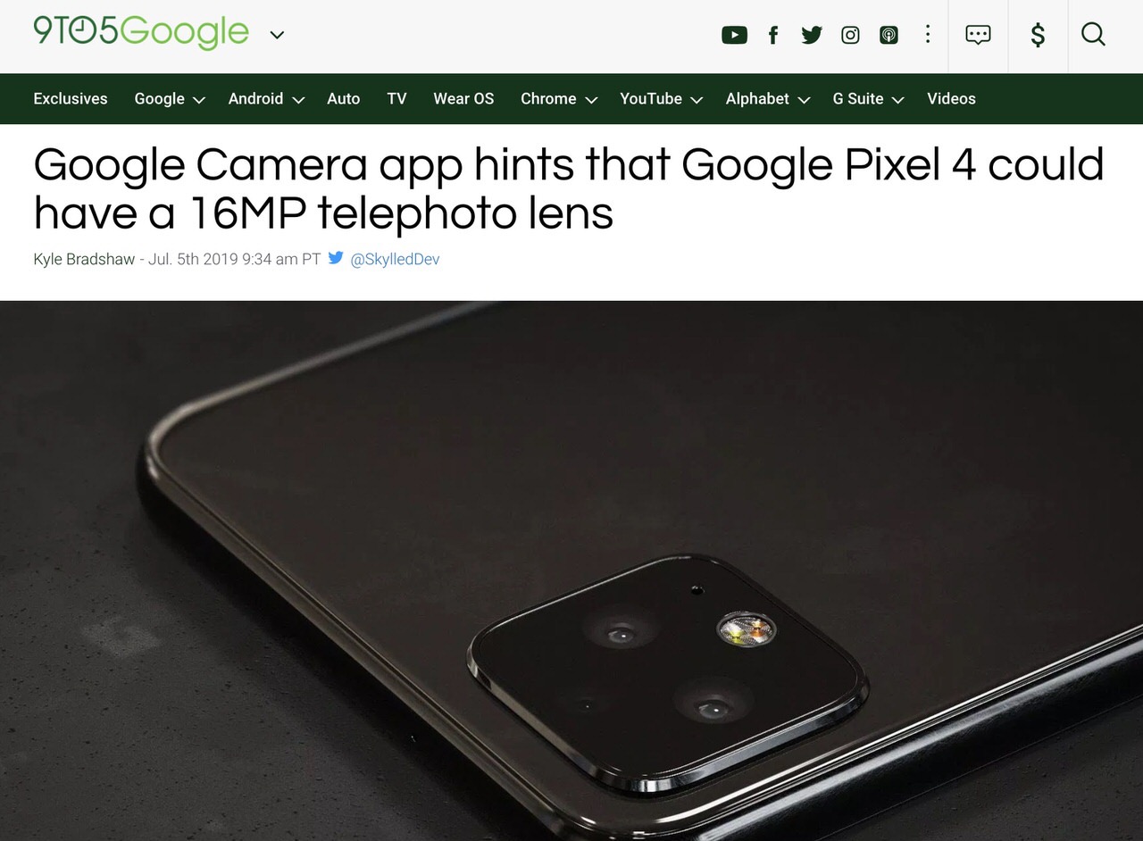 「Google Pixel 4」1,600万画素の望遠レンズと赤外線カメラを搭載か？