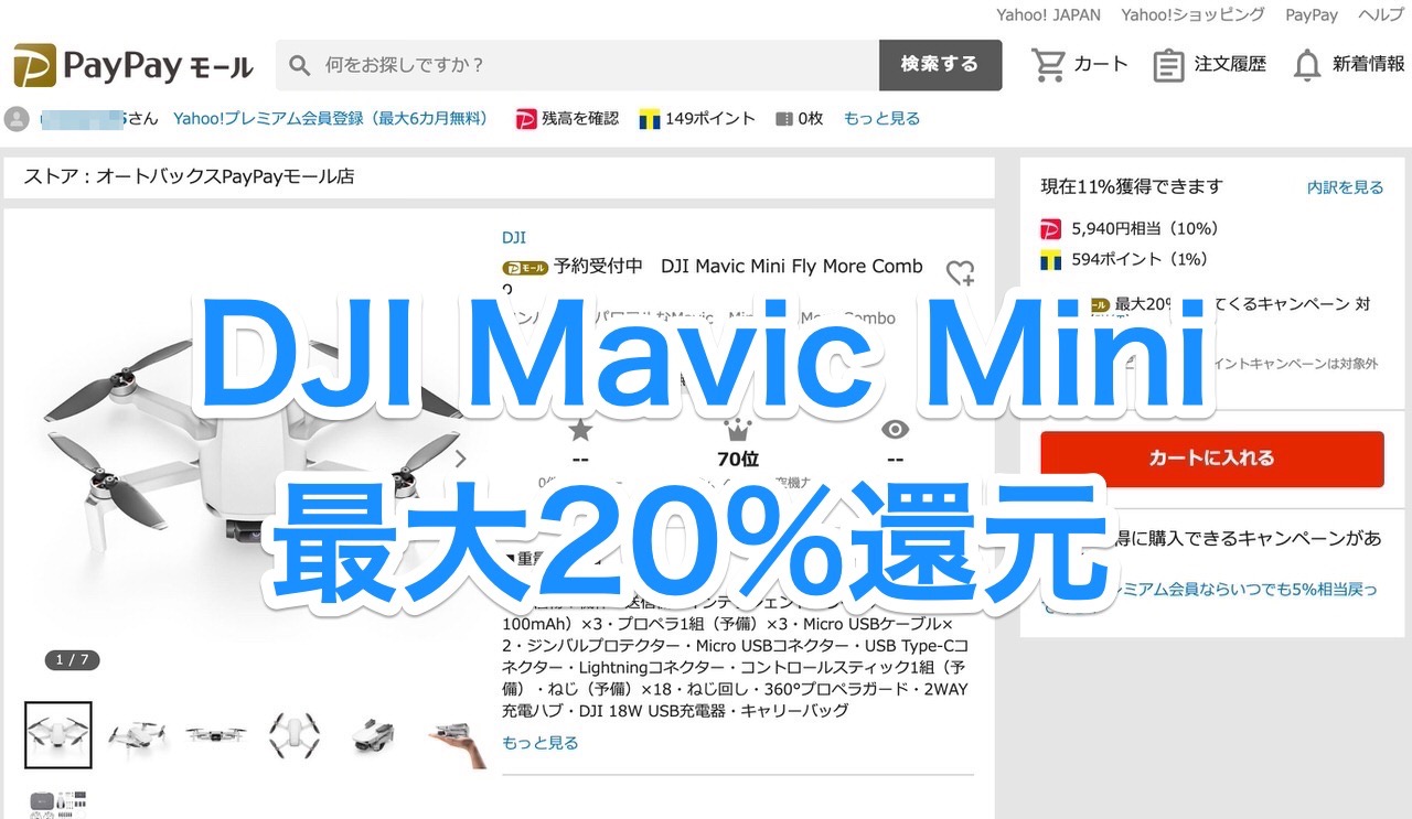 ヤバい！「DJI Mavic Mini」もある！「PayPayモール」最大20%還元キャンペーン開始