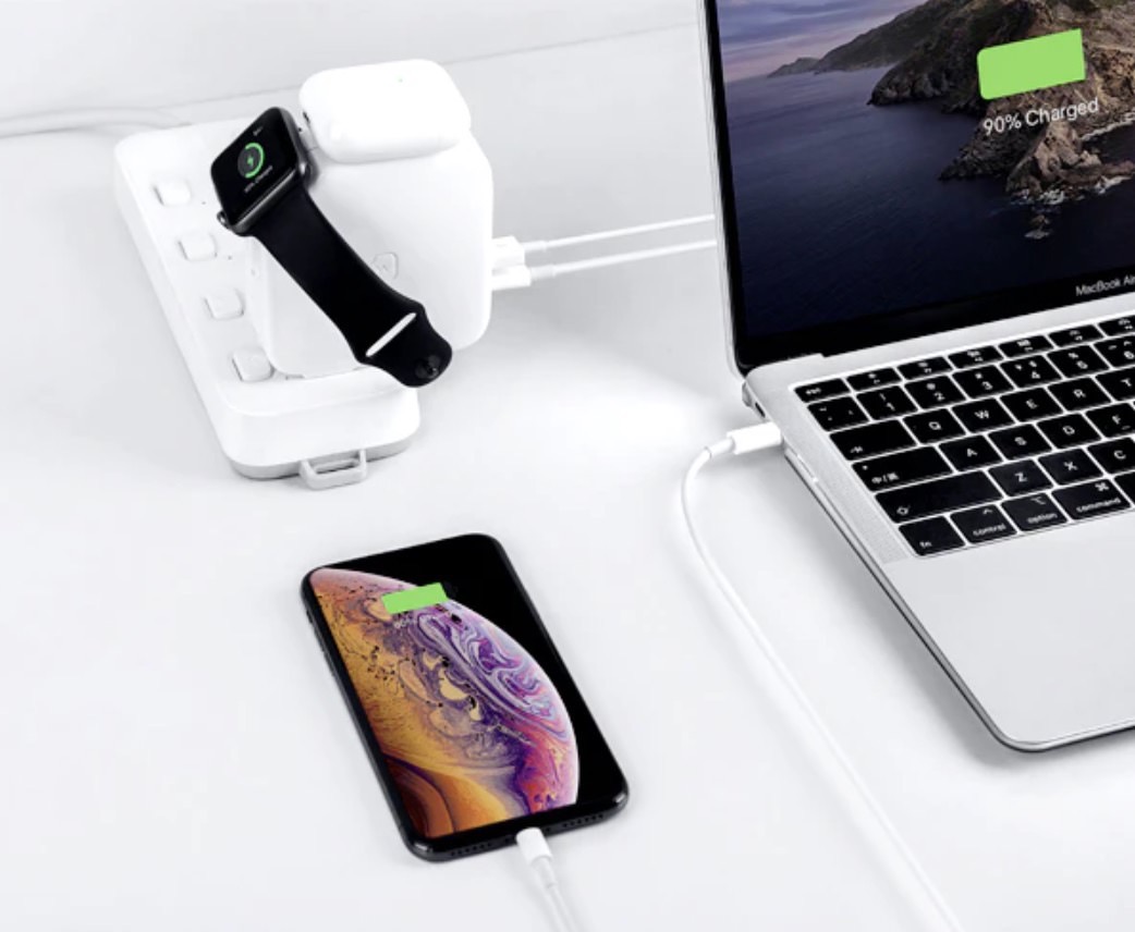 iPhoneやApple Watchをワイヤレス充電しUSBでMacBookやiPadも充電できる上にモバイルバッテリーにもなるACアダプター「Wattsugar」